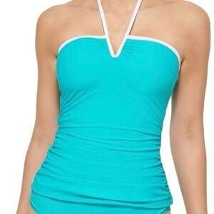 Calvin Klein Swim V-Wire Bandeau Halter Tankini Top Tropical Waters Blue NWT